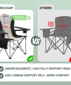 KingCamp Oversized Camping Folding Chair, High Back Heavy Duty Lumbar Support Padded Camp Chair with Cup Holder, Portable for Outdoor, Sports, Picnic Black/Mediumgrey 1 PACK 31 711FiQnUqIL