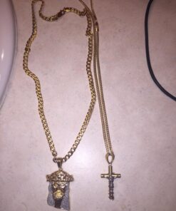 L & L Nation 14K Gold Plated Men's Iced Out Crown Jesus Pendant Necklace with CZ Simulated Diamonds and 30" Cuban Chain jesus piece - Religious Jewelry Hip hop Jewelry for Men and Women 15 711GolS6BTL