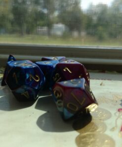 Chessex Manufacturing Cube Gemini Set of 7 Dice - Blue & Purple with Gold Numbering CHX-26428 35 711HVkXeuhL 1