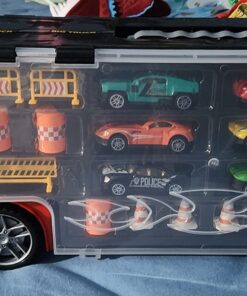 Amazon Basics Toy Car Carrier Truck With Storage For Kids Ages 3 and Up, 6-Pieces Diecast Vehicles & 16 Accessories, Multicolor, Medium 77 711Hvdmdd1L