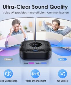 EMEET Conference Speakerphone M0 Plus,4 AI Mics 360° Voice Pickup, Noise Reduction, USB C Speaker, Bluetooth Conference Speaker for 8 People w/Daisy Chain for 16 Compatible with Leading Software Advanced M0 PLUS for 8 29 711IC1qGuFL