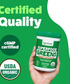 Organic Superfood Greens Powder - Cocoa Chocolate | Super Greens Fruit & Vegetable Supplement | Over 20 Greens, Fruits & Veggies, Fiber, Probiotics & Digestive Enzymes | 30 servings Superfood Cacao Greens Powder 22 711KNmL7MoL