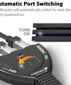 Alternative view of Fosmon 4K HDMI Switch 3 in 1 out 4K@30Hz, 3-Port HDMI Splitter Hub Switcher Auto Switching UHD 3D HDR HD 1080P HDCP, for HDTV, PS5/4, Xbox, Fire Stick 3-Port / 4K@30Hz