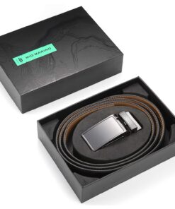 Alternative view of Marino Avenue Ratchet Belt for Men. Adjustable Leather Dress Belt with 38 Easy to Click Into Place Ratchet Closures. Charcoal Depiction - Black Adjustable from 28" to 44" Waist