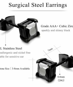 Alternative view of Jstyle Stainless Steel Black Stud Earrings for Men Women 20G Cubic Zirconia Black Earrings Studs for Sensitive Ears Hypoallergenic CZ Surgical Steel Earrings Pierced 3-8mm 3.0 Millimeters