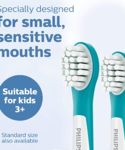 Philips Sonicare for Kids 3+ Genuine Replacement Toothbrush Heads, 2 Brush Heads, Turquoise and White, Compact, HX6032/94 Kids 3+ 28 711OtiNZreL