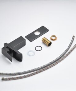 BWE Oil Rubbed Bronze Bathroom Faucet Modern Waterfall for Sink 1 Hole or 3 Hole Rustic Bath Vanity Faucets Single Handle Mixer Tap with Supply Lines 36 711Q exq1SL