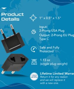 Ceptics USA, Canada to European Plug Adapter - Type C Adapter compatible in Europe, Canada to European travel plug adapter Ideal for Phones, Camera & more - CE Certified - RoHS Compliant - 6 Pack 14 711U05FtoLL