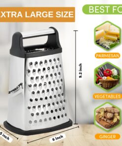 Professional Cheese Grater - Stainless Steel, XL Size, 4 Sides - Perfect Box Grater for Parmesan Cheese, Vegetables, Ginger - Dishwasher Safe - Black 24 711VDMbahHL