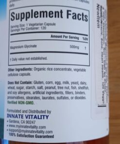 Innate Vitality Magnesium Glycinate 500mg, 70mg Elemental Magnesium per Cap, High Absorption, Non-GMO No Gluten, Nerve, Muscle, Bone, Heart Health, 120 Veggie Capsules 36 711VEtFMFBL