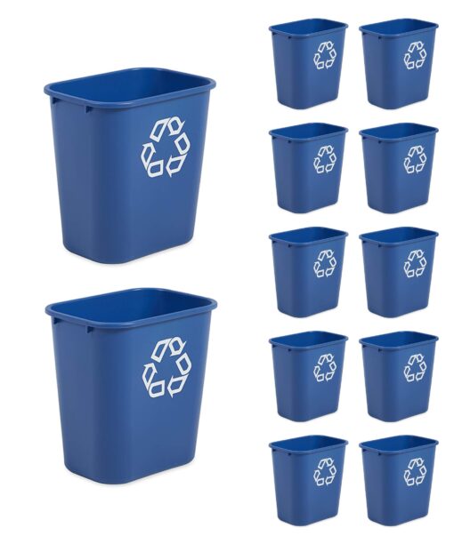 Rubbermaid Commercial Products Deskside Recycling Container, 7-Gallon, Medium, Blue, for Bedroom/Bathroom/Office, Fits Under Desk/Sink/Cabinmate, Pack of 12 7 Gallons