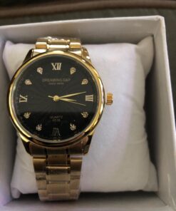 DREAMING Q&P IP Gold Plating Steel Roman Numeral Dial with Rhinestones Mens Wrist Watches for Man Black 003 golden & Black 51 711Y3pwvXlL 2