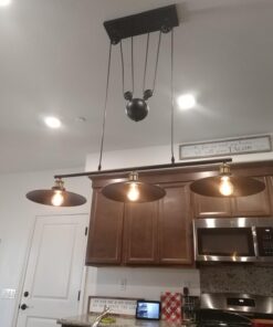 WINSOON 3 Light Industrial Pendant Light, Pulley Pool Table Light Fixture Billiard Light, Retro Steampunk Hanging Lamp, Adjustable Vintage Kitchen Island 3-Head Lights, Matte Black Painted 3 Pack 32 711Ze2j5VHL