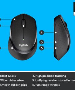 Logitech M330 SILENT PLUS Wireless Mouse, 2.4GHz with USB Nano Receiver, 1000 DPI Optical Tracking, 2-year Battery Life, Compatible with PC, Mac, Laptop, Chromebook - Black 35 711aTm6S0L