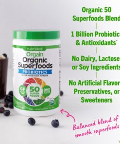 Orgain Organic Greens Powder + 50 Superfoods, Original - 1 Billion Probiotics for Gut Health, Antioxidants, Vegan, Plant Based, Gluten Free, Non GMO, Dairy Free Juice & Smoothie Mix - 0.62lb 20 Servings (Pack of 1) 22 711acPEfw3L 1