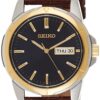 Seiko Men's SNE102 Stainless Steel Solar Watch with Brown Leather Strap Black 15 711ag aIcL
