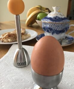 Egg Cups For Soft Boiled Eggs with Spoons - Egg & Cracker Tool Set - Stainless Steel Egg Opener Topper & Cutter - Hard Boiled Egg Holder Tool by Eparé Yellow Rubber Handle 31 711gEDKUolL