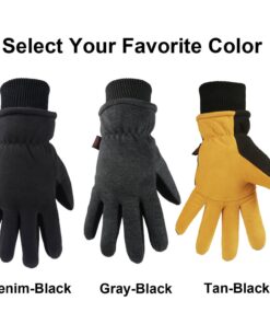 OZERO Winter Gloves -30°F Cold Proof Deerskin Suede Leather Insulated Water-Resistant Windproof Thermal Glove for Driving Hiking Snow Work in Cold Weather - Warm Gifts for Men and Women Denim-black X-Large 19 711gabGirLL