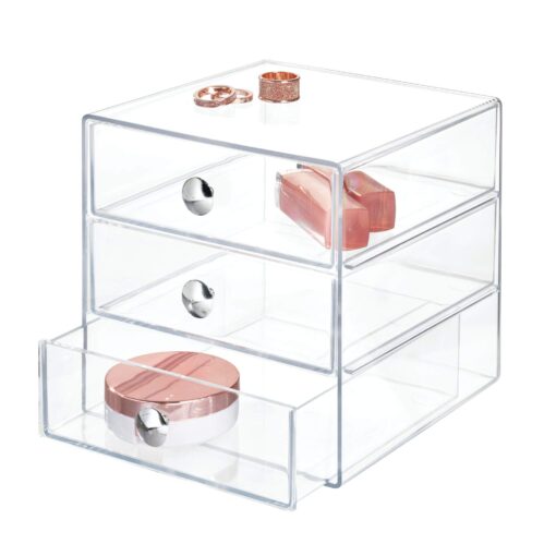 iDesign BPA-Free Plastic 3-Drawer Vanity Organizer - 6.5" x 6.5" x 6.5", Clear