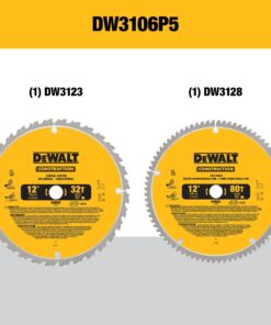 DEWALT 12-Inch Miter Saw Blade, Crosscutting, Tungsten Carbide, 80-Tooth, 2-Pack (DW3128P5) Saw Blade 2 Pack, 12 In., 80 T 14 711n18keElL