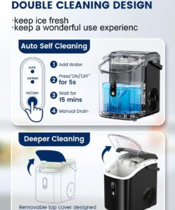 Kndko Nugget Ice Maker Countertop,34lbs/Day,Portable Crushed Ice Machine,Self Cleaning with One-Click Design & Removable Top Cover,Soft Chewable Pebble Ice Maker for Home Bar Camping RV,Black Basic 33lbs/day with pebble ice BLACK UPGRADE 1 28 711oLQYHpWL