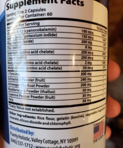 Purely Holistic Thyroid Support Supplement with Iodine - 120 Capsules - 2 Month Supply - with L-Tyrosine, B12, Magnesium, Ashwagandha, Kelp & More - Formulated for Women - Non GMO 39 711pS4gJAEL