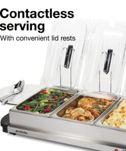 Proctor Silex Buffet Server & Food Warmer, Adjustable Heat, for Parties, Holidays and Entertaining, Three 2.5 Quart Oven-Safe Chafing Dish Set, Stainless Steel 20 711pt4oHqS