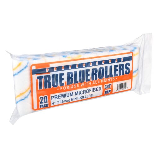 True Blue 4" Professional Paint Roller Covers, 4 Inch, Best for All Types of Painting Surfaces, Refill Bulk Pack (20, 3/8" Nap) 20