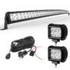 LEDKINGDOMUS Led Light Bar 300W 52 inches Curved Light Bar & 2pc 4 inches 18W Flood Light Pods & Switch Wiring Harness Compatible for Jeep, Pickup, Truck, Car, ATV, 4x4, 4WD, Off Road Driving Light 52inch + 4inch Pods + Wiring Harness Black 3 711svTagfL