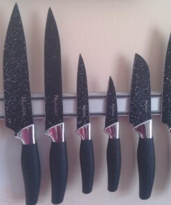 Chef Essential Carbon Steel Culinary Knife Set – 6-Piece Sharp Knife Set – Meat, Veggie, Bread Knife Set – Nonstick Chef Knife Cooking Knives – Professional Sharp Kitchen Knife Set Without Block Solid Black Set 29 711tzbT0OL