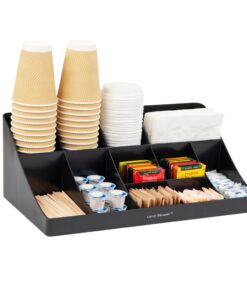 Mind Reader, Countertop Organizer, Coffee Bar, Kitchen Cup and Condiment Station, 17.875" L x 9.5" W x 6.625" H, Black 17.875"L x 9.5"W x 6.625"H, 26 711unKvJyL
