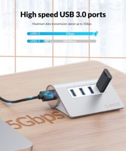 Alternative view of 4-Port USB 3.0 Hub ORICO Aluminum USB Hub with 3.3ft Extend Cable, Portable Data Hub for MacBook, Mac Pro/Mini, iMac, XPS, Surface Pro, Notebook PC, USB Flash Drives, Mobile HDD Silver