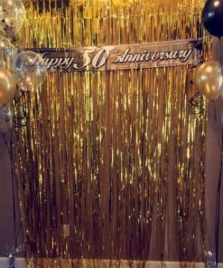 Metallic Gold Foil Fringe Shiny Curtains for Party, Prom, Birthday, Event Decorations 3 foot x 8 foot (1 Curtain) 21 711xJg5NzrL