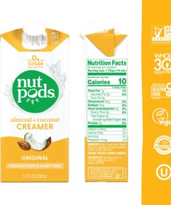nutpods Original Coffee Creamer - Unsweetened Non Dairy Creamer Made from Almonds and Coconuts - Keto Creamer, Whole30, Gluten Free, Non-GMO, Vegan, Sugar Free, Kosher (4-Pack) 11.2 Fl Oz (Pack of 4) 23 711zOhfVDXL