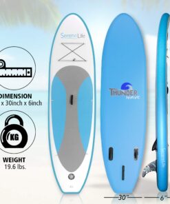 SereneLife Inflatable Stand Up Paddle Board (6 Inches Thick) with Premium SUP Accessories & Carry Bag | Wide Stance, Bottom Fin for Paddling, Surf Control, Non-Slip Deck | Youth & Adult Standing Boat Marine Blue 34 712 X31EEdL
