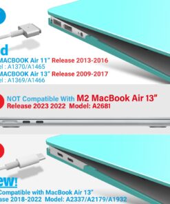 IBENZER Compatible with Old Version MacBook Air 13 Inch Case (2017-2010 Release), Models: A1466/A1369, Plastic Hard Shell Case with Keyboard & Screen Cover for Mac Air 13, Aqua, A13TBL+2 For Macbook Air 13'' A1466/A1369 38 7120DrZzKgL