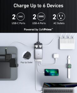 Anker 727 Charging Station (GaNPrime 100W), Compact Power Strip for Travel, Work, 5 ft Detachable Extension Cord with 2 Outlets and 4 USB Ports, for iPhone 14, Samsung, iPad, MacBook (Not a Battery) Black+Gray 21 7120MIUw4qL