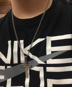 FIBO STEEL Stainless Steel Cross Pendant Chain Necklace for Men Women, 22-30 Inches 50*30*3mm cross, 24 inches chain 45 7123gTZszL