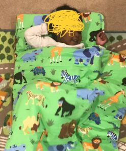 Wildkin Original Nap Mat with Reusable Pillow for Boys & Girls, Perfect for Elementary Daycare Sleepovers, Features Hook & Loop Fastener, Cotton Blend Materials Nap Mat for Kids (Wild Animals) Wild Animals 27 7124rfagwkL