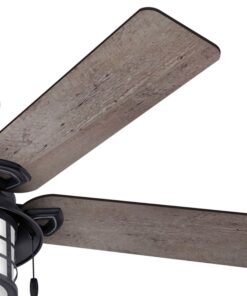 Hunter Fan Company Fan Key Biscayne Indoor/Outdoor Ceiling Fan with 2 LED Lights and Pull Chain Control, Weathered Zinc Finish, 54 Inch 39 7125hfp PYL