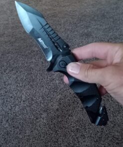 MTech USA – Spring Assisted Folding Knife – Black Stainless Steel Blade and Black Aluminum Handle with Rope Cutter, Glass Punch and Pocket Clip - Hunting, Camping, Survival, Tactical, EDC – MT-A845BK Black Blade 41 7127E SZv0L