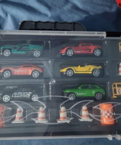 Amazon Basics Toy Car Carrier Truck With Storage For Kids Ages 3 and Up, 6-Pieces Diecast Vehicles & 16 Accessories, Multicolor, Medium 78 7129TsYt2BL