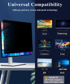 PYS 27 Inch Privacy Screen for 16:9 Widescreen Computer Monitor - Easy Removable Screen Filter Shield - Anti Glare & Blue Light - Anti Scratch Protector Film for Data Security 27 Inch Diagonal (16:9) 17 7129dsVm5 L