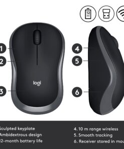 Logitech M185 Wireless Mouse, 2.4GHz with USB Mini Receiver, 12-Month Battery Life, 1000 DPI Optical Tracking, Ambidextrous PC/Mac/Laptop - Swift Gray USB Receiver 34 712C5pHEN5L