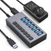 Powered USB Hub - ACASIS 7 Ports 36W USB 3.0 Data Hub - with Individual On/Off Switches and 12V/3A Power Adapter USB Hub 3.0 Splitter for Laptop, PC, Computer, Mobile HDD, Flash Drive and More