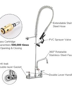 Aquaterior Upgraded Pre-Rinse Commercial Kitchen Faucet with Sprayer 44" Height Wall Mount Double Handle with Add-On 12" Rotatable Spout Pull Down for 2/3 Compartment Sink CUPC NSF CEC 44" with Short Spout 14 712Gzqa4fnL