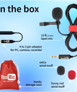 YouMic - Small Lavalier Microphone with Clip - Lav Lapel Mic for Camera Phone iPhone iOS Android PC Laptop Video Recording - Noise Cancelling 3.5mm Jack 27 712JZH3IuNL