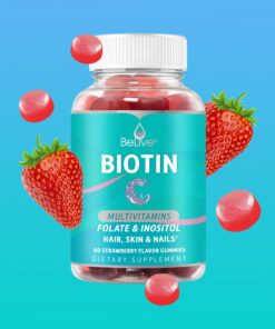 BeLive Biotin Gummies with MultiVitamins, Folate, Inositol – Supports Hair Growth, Healthy Skin & Nails – Vegan, Pectin Based – Strawberry Flavor (1) 60 Count (Pack of 1) 33 712KAfZicL