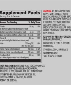 Amazon Elements B Complex, High Potency, 83% Whole Food Cultured, Supports Immune and Normal Energy Metabolism, Vegan, 65 Capsules, 2 month supply (Packaging may vary) 65 Count (Pack of 1) 13 712LAdyCMCL