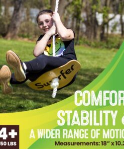 Swurfer Swift - Maple Wood Disc Swing for Kids Ages 4 and Up, Holds up to 150 Pounds - Includes 18" Curved Seat Swing with Heavy Duty Braided Rope, Brown Disc Tree Swing 12 712Rs3fEyPL